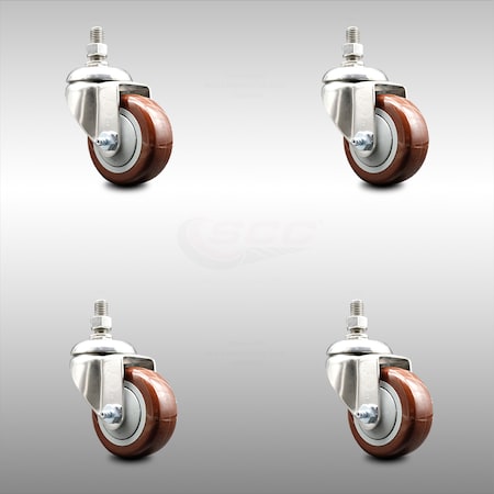 Service Caster 3 Inch 316SS Maroon Polyurethane Wheel Swivel 10mm Threaded Stem Caster Set SCC-SS316TS20S314-PPUB-MRN-M1015-4